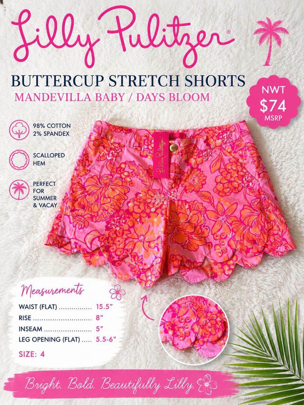 Lilly Pulitzer Buttercup Stretch Shorts Mandevilla Baby Days Bloom Size 4 NWT